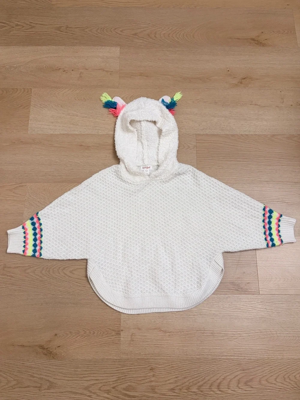 Cat & Jack Girls Cozy Hooded Poncho Sweater 4T/5T Unicorn White